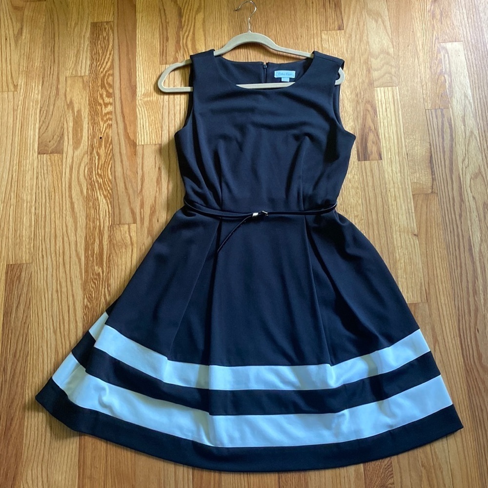 Calvin Klein Black Dress with White Hem Stripes